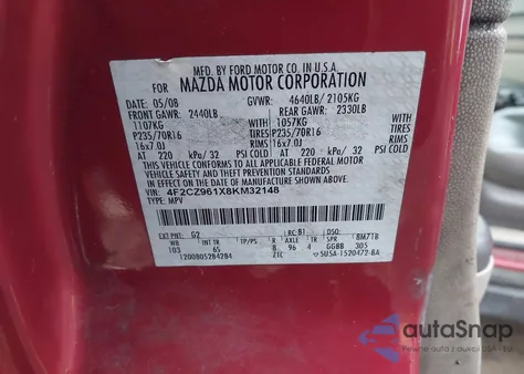 2008 Mazda Tribute S Grand Touring z USA, uszkodzony, nr VIN 4F2CZ961X8KM32148